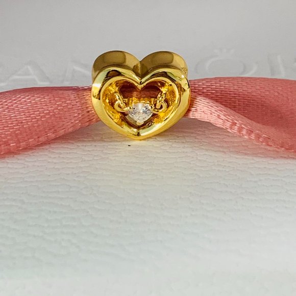 Pandora Radiant Heart & Floating Stone Charm  power of love Pendant Gold - Picture 6 of 6